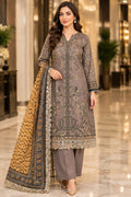 Unstitched Luxury Shine Lawn 3 Piece Embroidered Suit | Front Embroidered Lawn Shirt with Printed Back & Sleeves, Embroidered Dupatta & Dyed Trouser