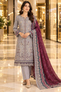 Unstitched Luxury Shine Lawn 3 Piece Embroidered Suit | Front Embroidered Lawn Shirt with Printed Back & Sleeves, Embroidered Dupatta & Dyed Trouser